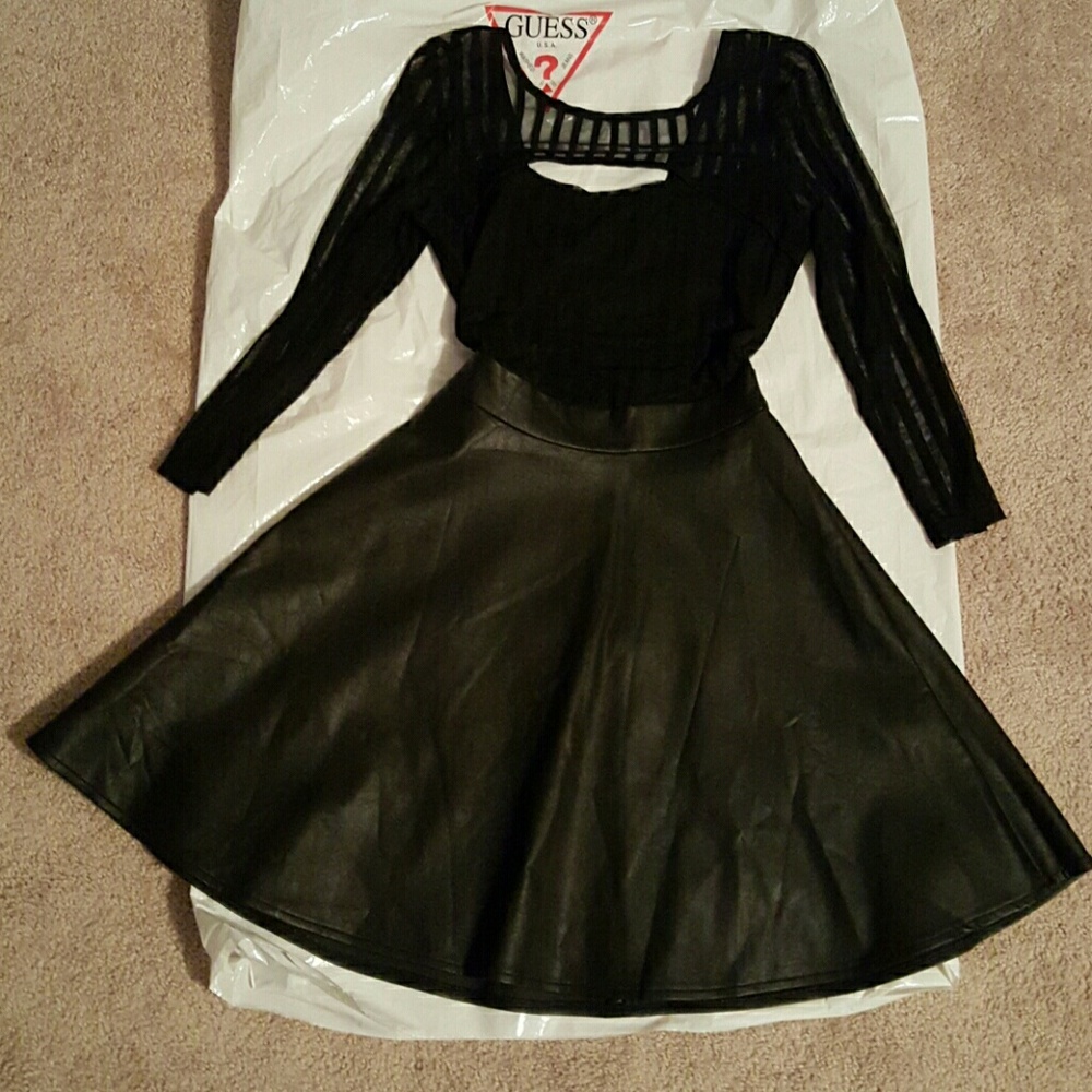 Guess Leather/Mesh Black Dress